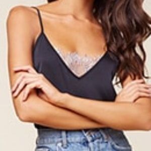 Black Satin Lace Trim Cami - New